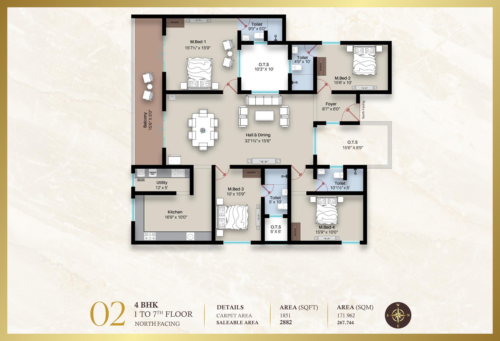 Beatriz Apartment 4BHK | North facing | 2882 sq-ft
